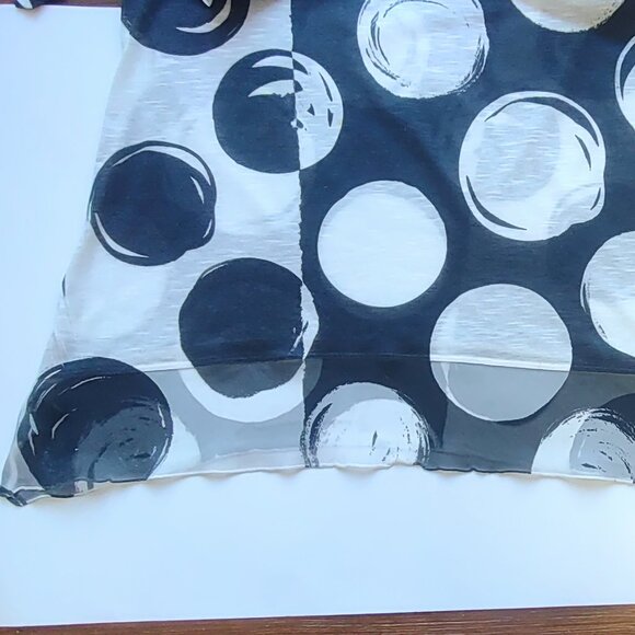 Jess and Jane Abstract Circles Top 3/4 Sleeve Asymmetrical Sheer Hem Artsy Small - Picture 7 of 8